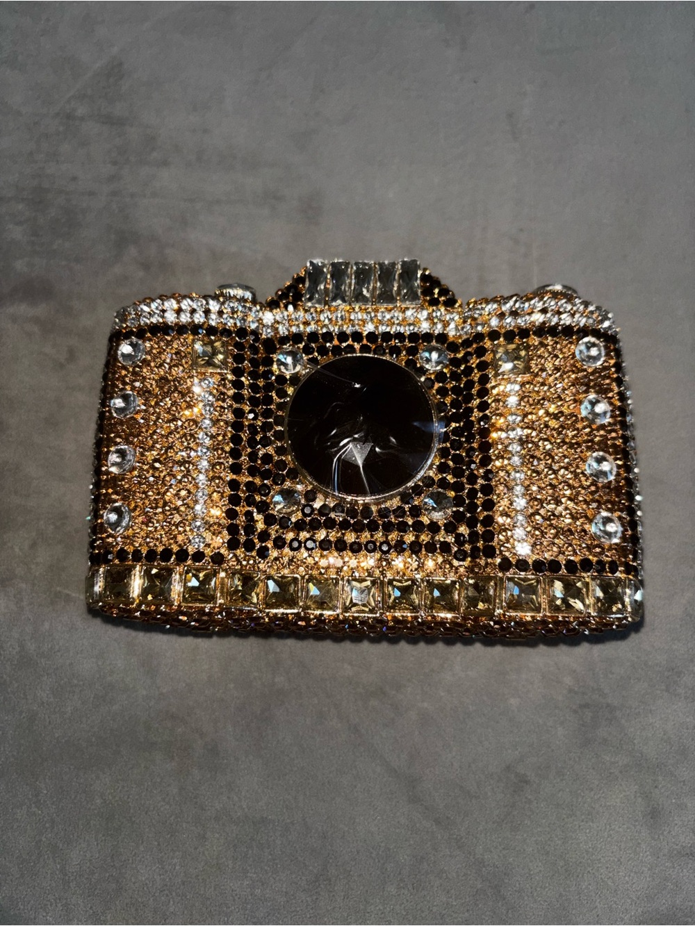 Gold Crystal Camera-Shaped Evening Clutch